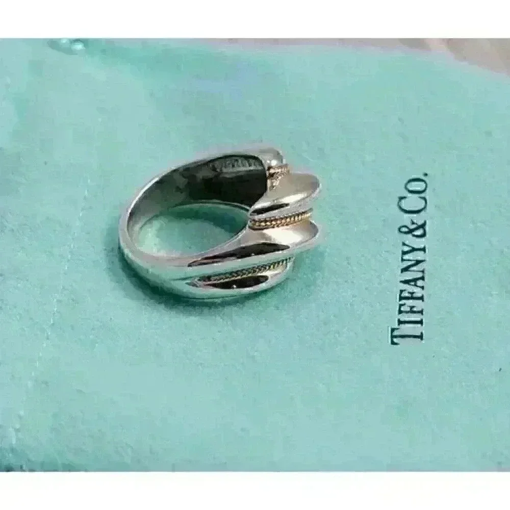 Tiffany & Co Sterling Silver 18kt Yellow Gold Shrimp Ring Size 5